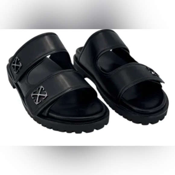 Off-White Shoes - Off-White Arrows Leather Sandals Black Silver EU 40 NWT COA ALL INCLUSIVE